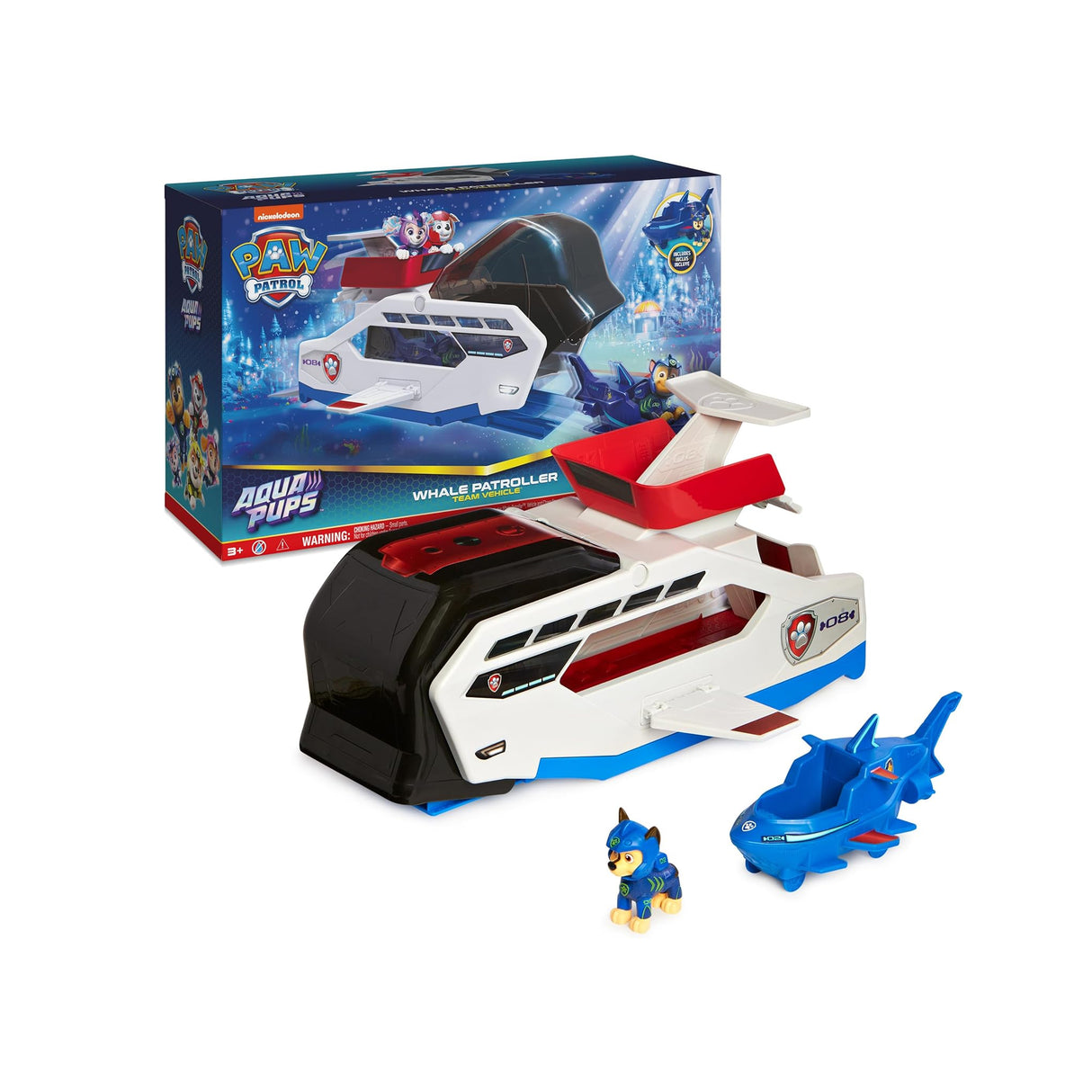 Paw Patrol Aqua Pups Whale Patroller Team Vehicle with Chase Action Figure