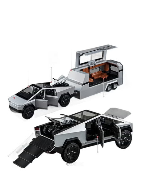 Tesla Cybertruck + Trailer & Quad 1:32 (assorted colors, sold as single)