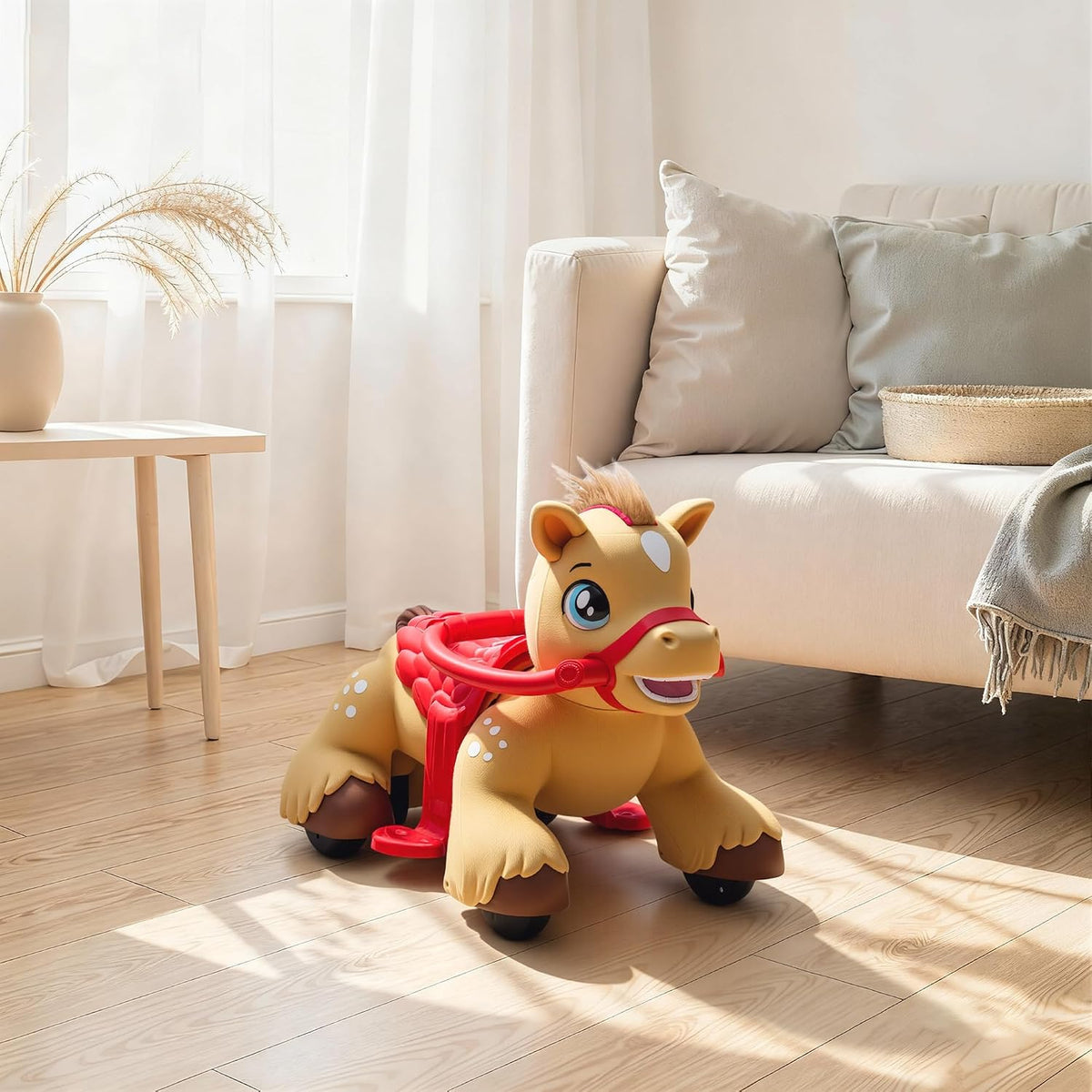 Qaba 12V Battery-Powered Ride-On Horse – Brown, Ages 1.5–3 Years