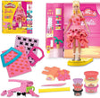 Play-Doh Barbie Designer Fashion Show Set with genuine Barbie doll, 2-in-1 studio runway, 21 fashion accessories, and 5 cans of Play-Doh compound.