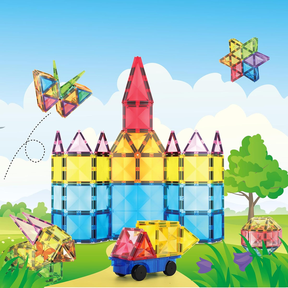 Faceted Stained Glass Magnetic Tiles 100 Pieces – Magnetic Building Set