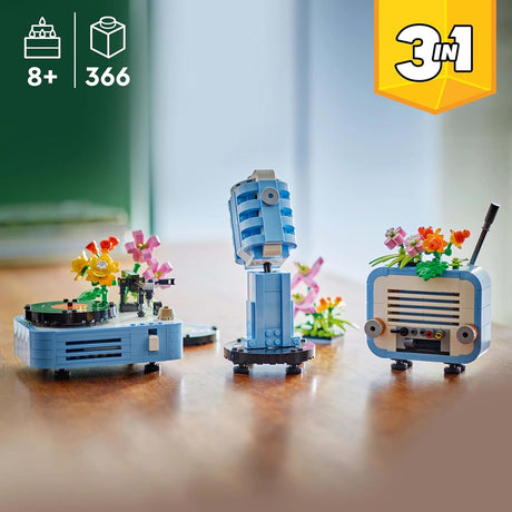 LEGO Creator 3in1 Record Player with Flowers Building Toy - Rebuilds Into a Radio Model or Microphone - Music Toys for 8+ Year Old Girls & Boys - Creative Gift Idea - 31172