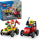 LEGO City Pizza vs. Fire Truck Race Car Pack Toy - Soapbox Car Toys for 5+ Year Old Boys & Girls - Fun Holiday or Birthday Gifts - Vehicle Set Includes 2 Minifigures - 60458
