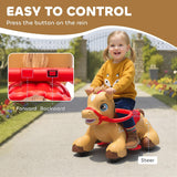 Qaba 12V Battery-Powered Ride-On Horse – Brown, Ages 1.5–3 Years