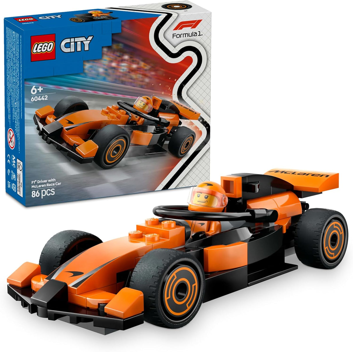 Lego City F1(R) McLaren 60442 Race Car and Driver Toy Toy Birthday Present Blocks Educational Boys Girls Children 6 Years 7 Years 8 9 Years Old Vehicle Car Mini Car