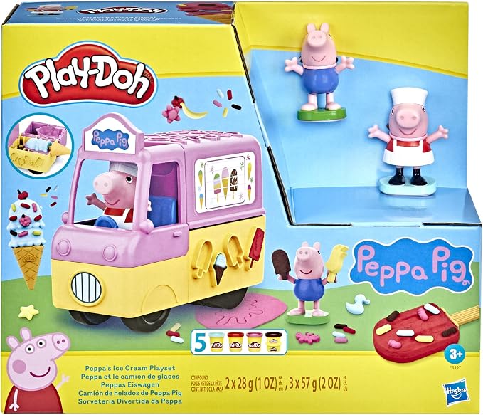 Play-Doh Peppa's Ice Cream Playset with Ice Cream Truck Peppa and George Figures and 5 Non-Toxic Cans