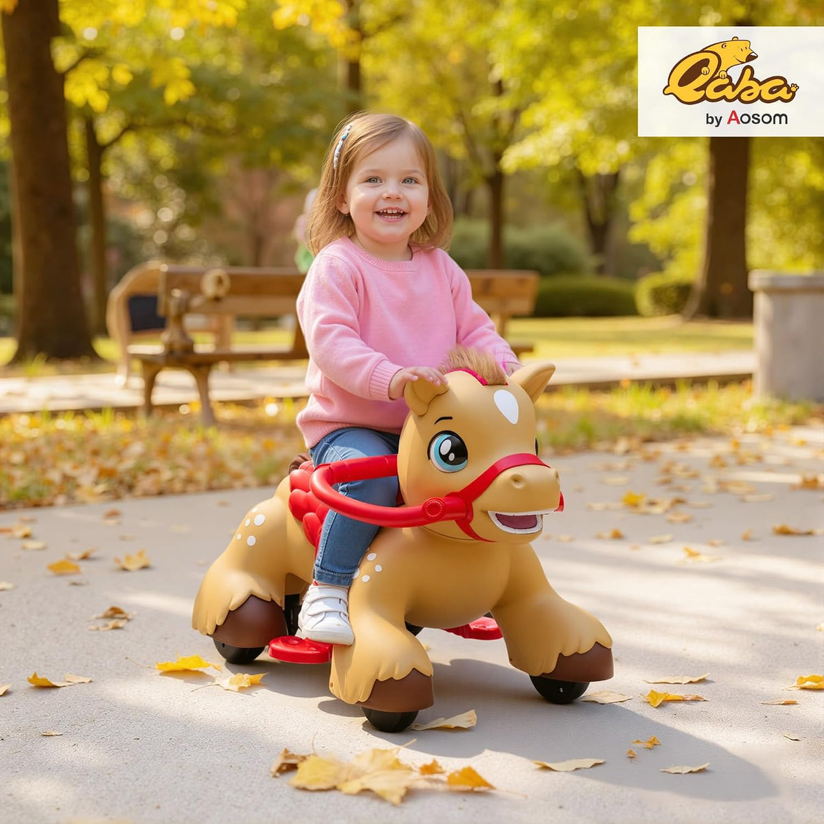Qaba 12V Battery-Powered Ride-On Horse – Brown, Ages 1.5–3 Years
