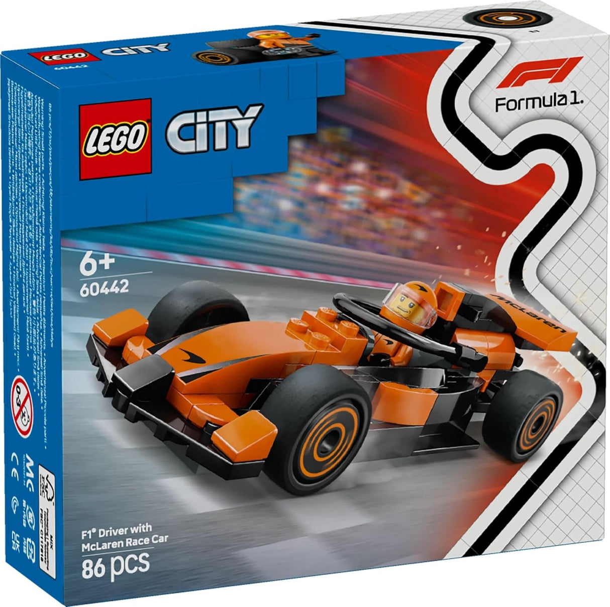 Lego City F1(R) McLaren 60442 Race Car and Driver Toy Toy Birthday Present Blocks Educational Boys Girls Children 6 Years 7 Years 8 9 Years Old Vehicle Car Mini Car