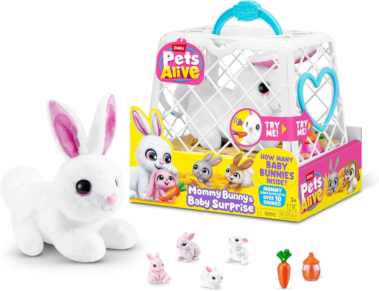 Pets Alive Mama Bunny Surprise - Electronic Hopping Bunny Plush with 2-4 Hiding Babies and 10+ Cute Sounds - Pink