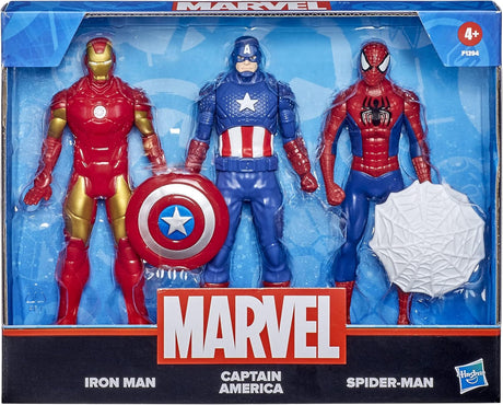 Marvel Hasbro Marvel Action Figure Toy 3-Pack, Iron Man, 6-inch Figures, Spider-Man, Captain America, For Kids Ages 4 and Up