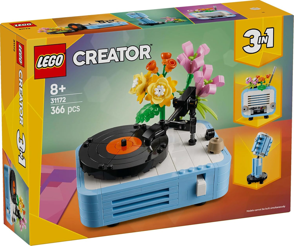 LEGO Creator 3in1 Record Player with Flowers Building Toy - Rebuilds Into a Radio Model or Microphone - Music Toys for 8+ Year Old Girls & Boys - Creative Gift Idea - 31172