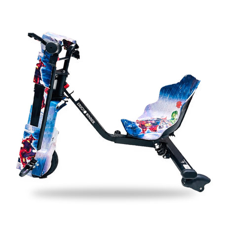 36V Marvel Avengers Theme Drift Scooter for kids with 360-degree drifting action and LED lights