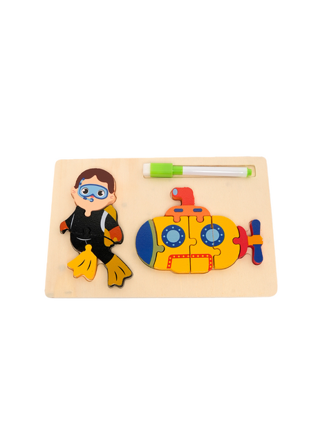 2 in 1 Submarine Wooden Puzzles and White Board