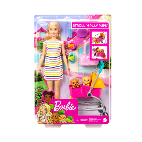 Barbie Dog walking Doll & Accessories, Stroll & Play Pups Playset