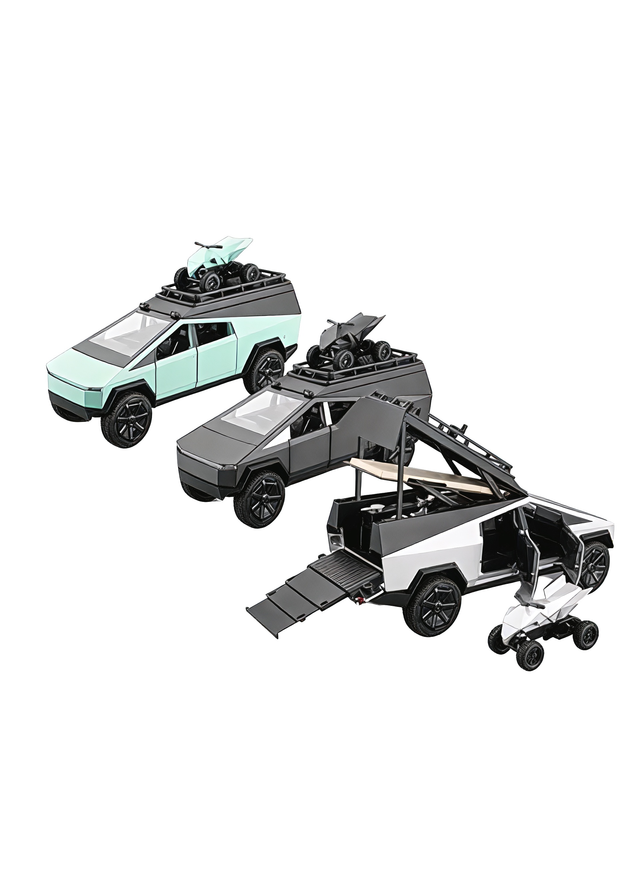 Tesla Cybertruck Model 1:32 with Roof Rack & Quad Bike