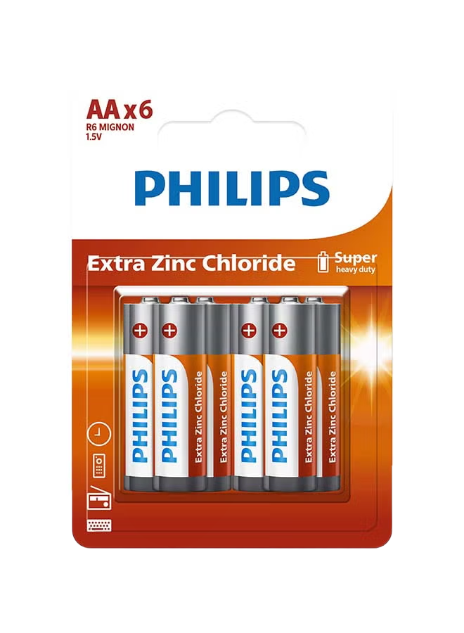 Philips Extra Zinc Chloride AA – 6 Pack Multicolour