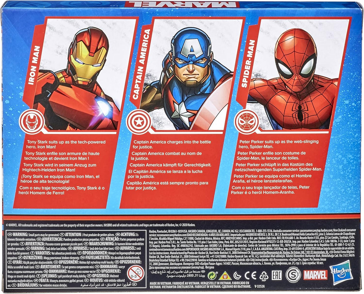 Marvel Hasbro Marvel Action Figure Toy 3-Pack, Iron Man, 6-inch Figures, Spider-Man, Captain America, For Kids Ages 4 and Up