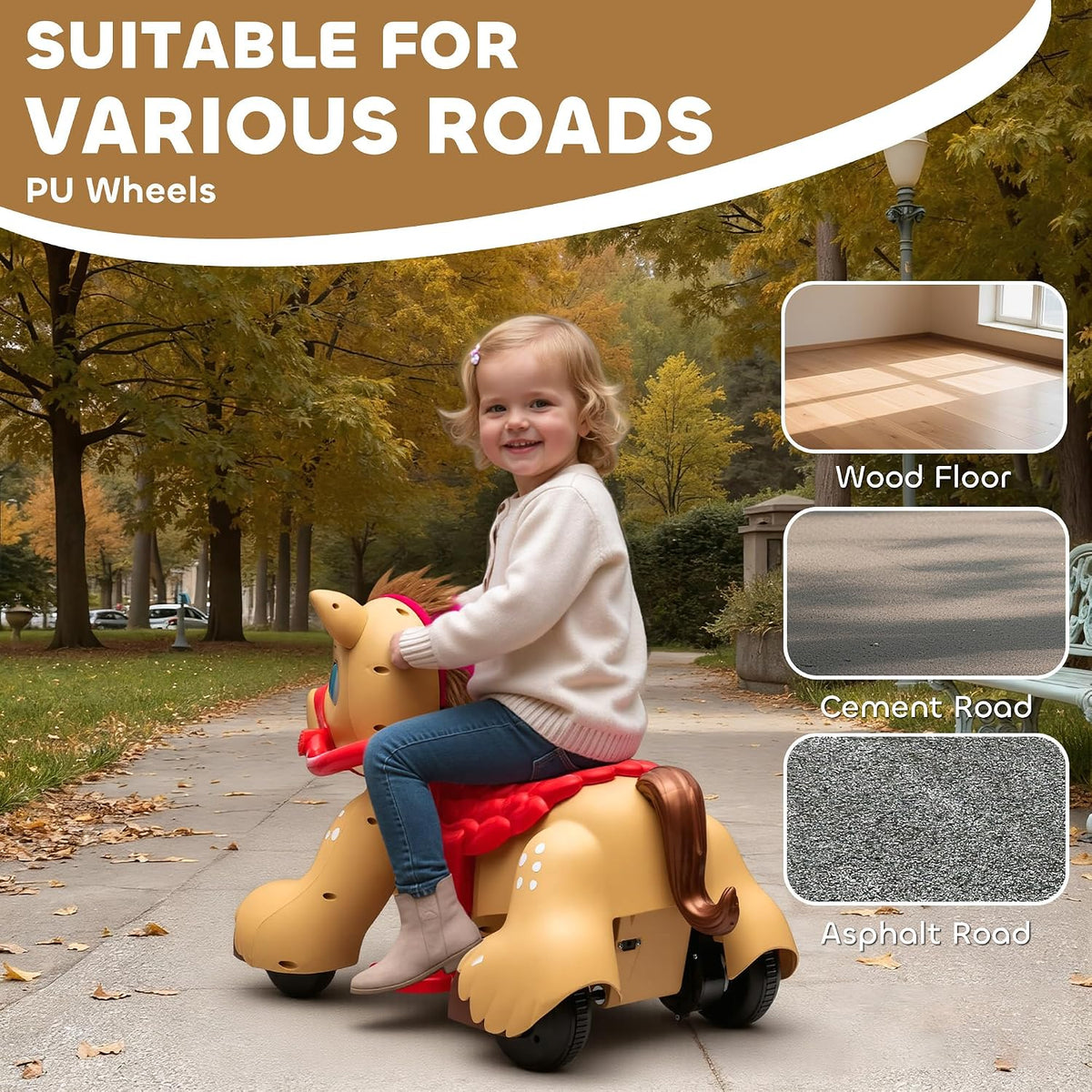 Qaba 12V Battery-Powered Ride-On Horse – Brown, Ages 1.5–3 Years