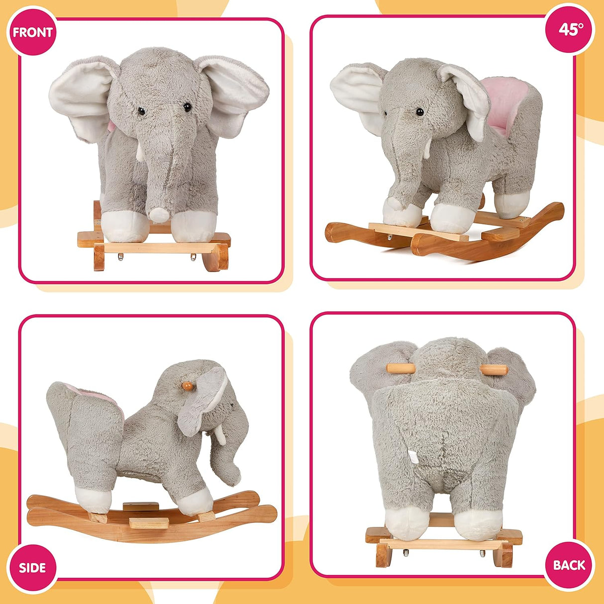 Rocking Horse Wooden Rockers with Seat Elephant Ride