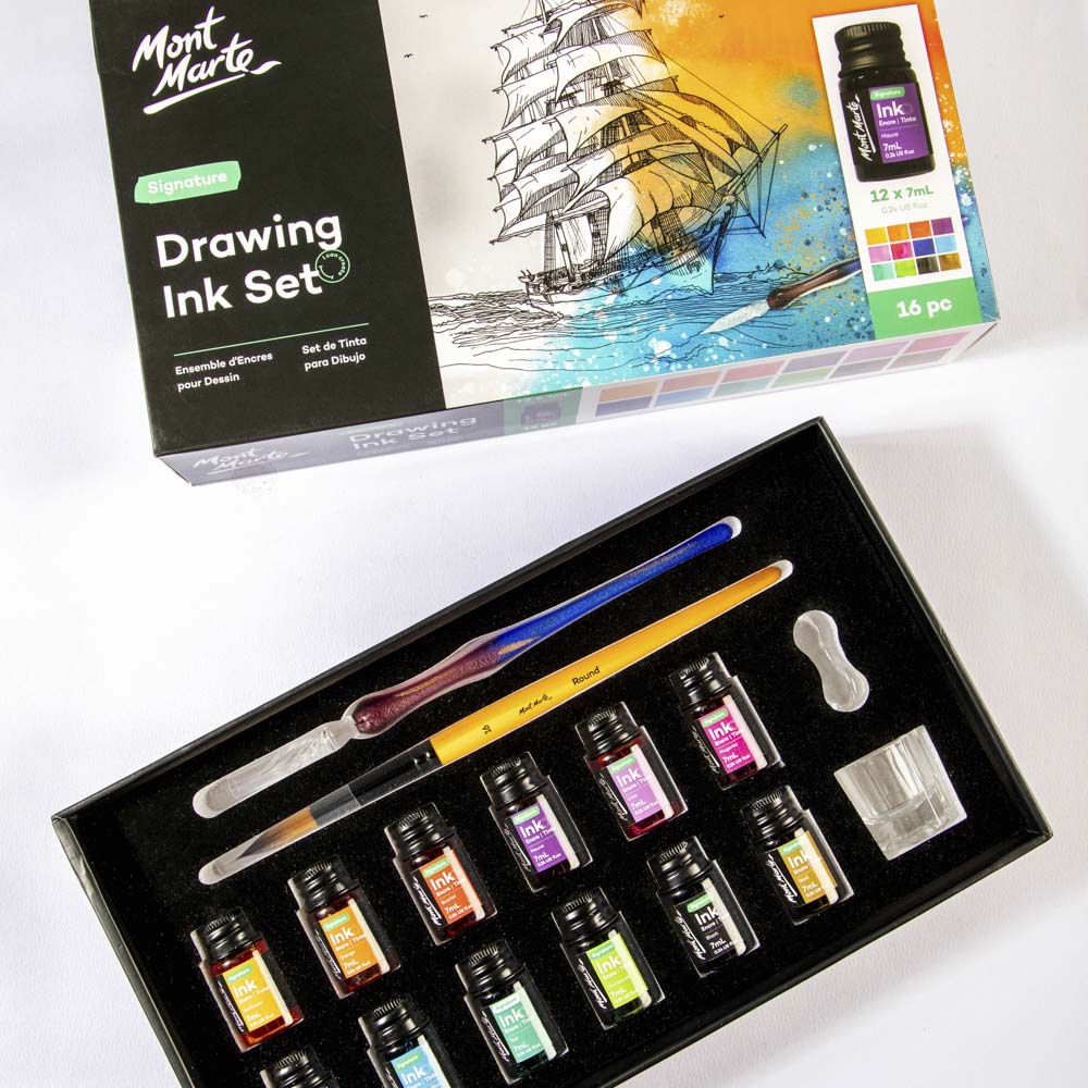 Mont Marte Drawing Ink Kit Signature 16Pc Great Art Set Includes 12 X 7Ml 0 24