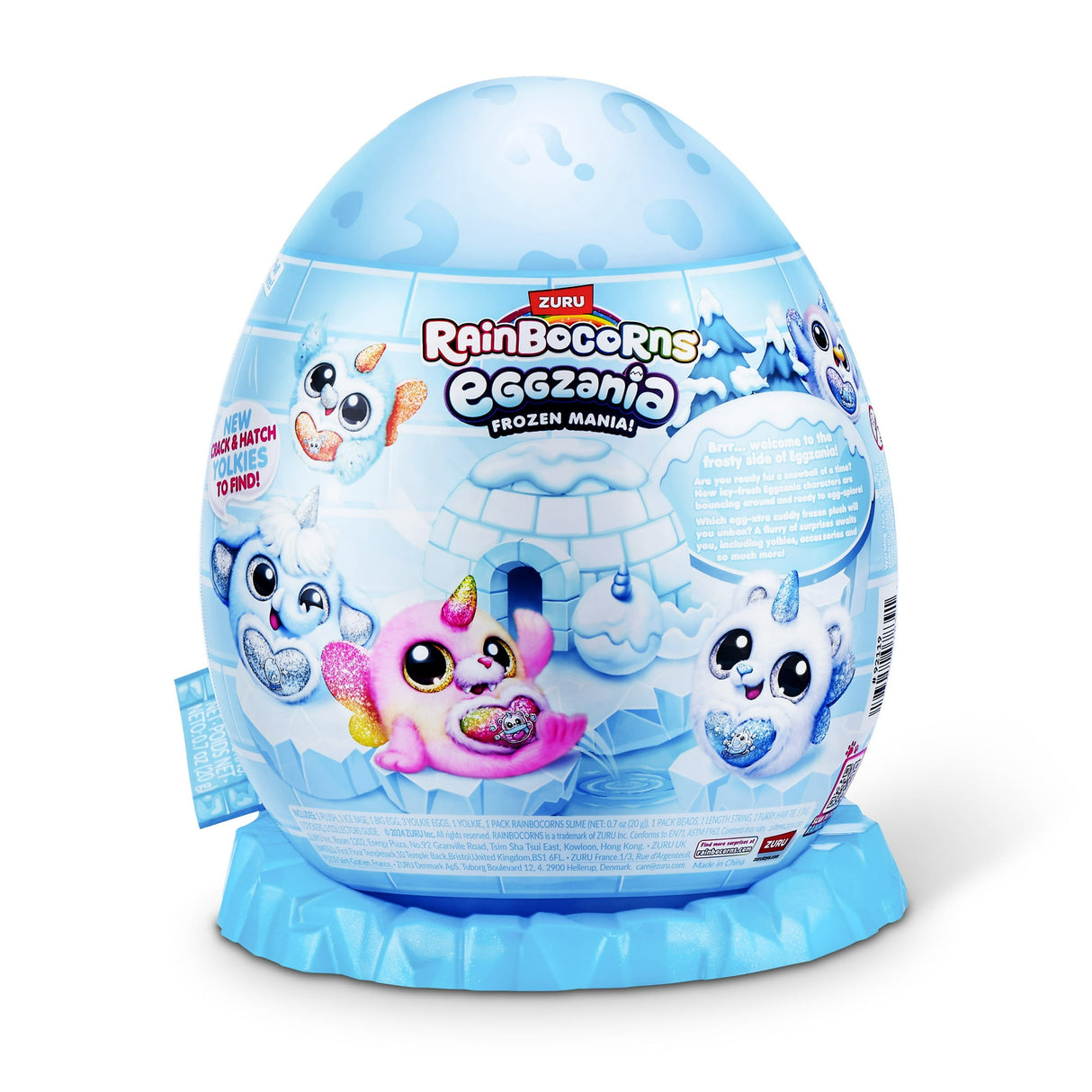 Rainbocorns Eggzania Frozen Mania - Frosty Unicorn Plush Egg with 10+ Snowy Surprises and Rare Snowman - Assorted (Snowy Owl Icey-Hoo)