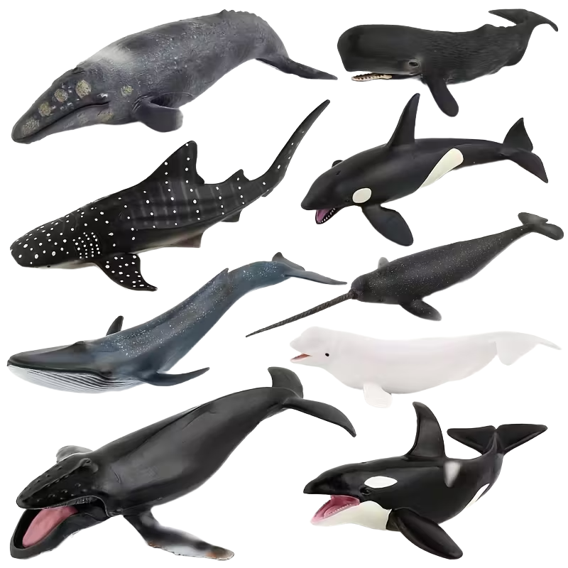 8-Piece Plastic Sea Animals Set - Whale, Shark, Dolphin Figures