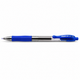 A blue and silver Pilot G-2 ballpoint pen with a textured blue grip and a blue clip, shown horizontally on a plain white background.