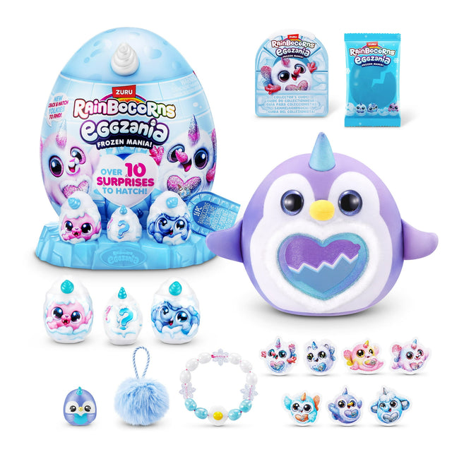 Rainbocorns Eggzania Frozen Mania - Frosty Unicorn Plush Egg with 10+ Snowy Surprises and Rare Snowman - Assorted (Snowy Owl Icey-Hoo)