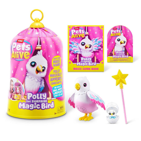 Pets Alive Polly the Magic Bird - Interactive Repeating Parrot with Hatching Baby, Wand, and 10+ Tricks - Multicolor