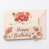 Happy Birthday Rose Flower Bouquet Pop-Up Card 3D Greeting Card with Envelope