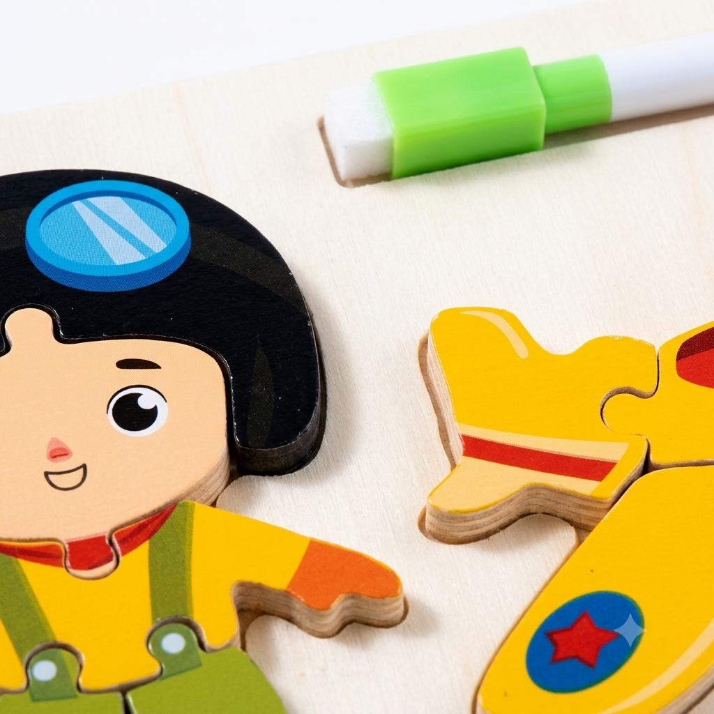Pilot with Aeroplane Wooden Puzzle Educational Toy for Kids