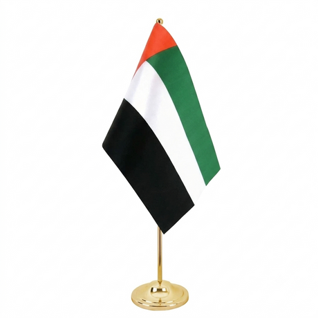 UAE Flag Stand Gold desktop flag holder for office and home display
