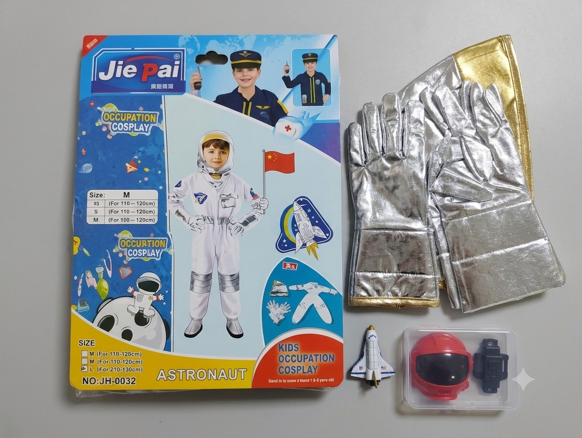 Astronaut Costume White 140cm Large Kids Space Suit for Pretend Play