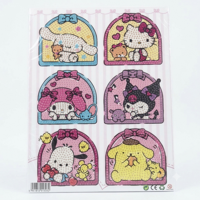 Six Sanrio Characters Diamond Painting Set 23x30cm canvas featuring Hello Kitty, My Melody, Kuromi, and more