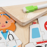Doctor and Ambulance Wooden Puzzle with Pen Educational Toy for Kids