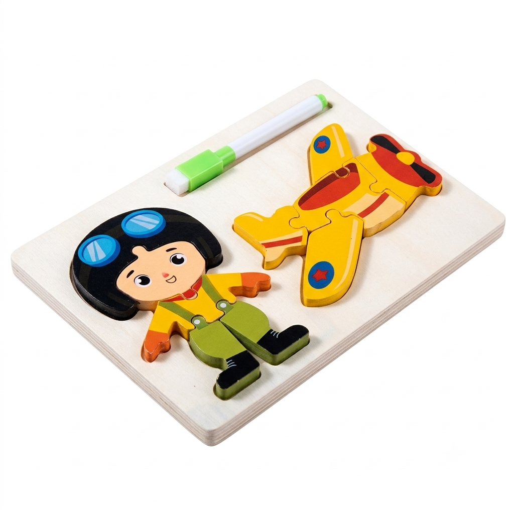 Pilot with Aeroplane Wooden Puzzle Educational Toy for Kids