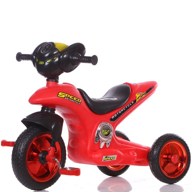 Kids Speed Motorcycle Ride-On Tricycle in red and blue with sporty design and stable three-wheel base