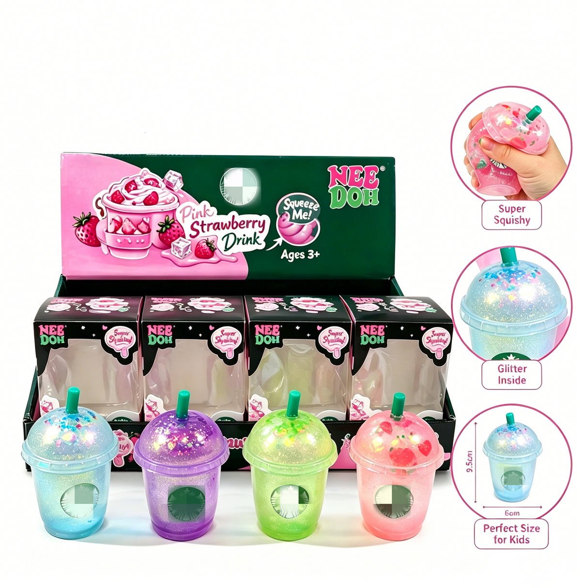NeeDoh Pink Strawberry Drink Squishy Large – Jumbo Sensory Fidget Toy