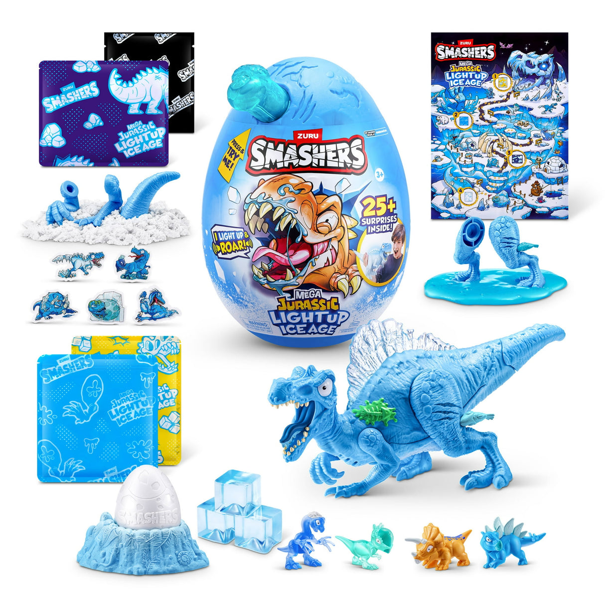 Smashers Mega Jurassic Light Up Ice Age - Roaring Woolly Mammoth Dino Egg with 25+ Slime, Fizz, and Glow Surprises - Assorted