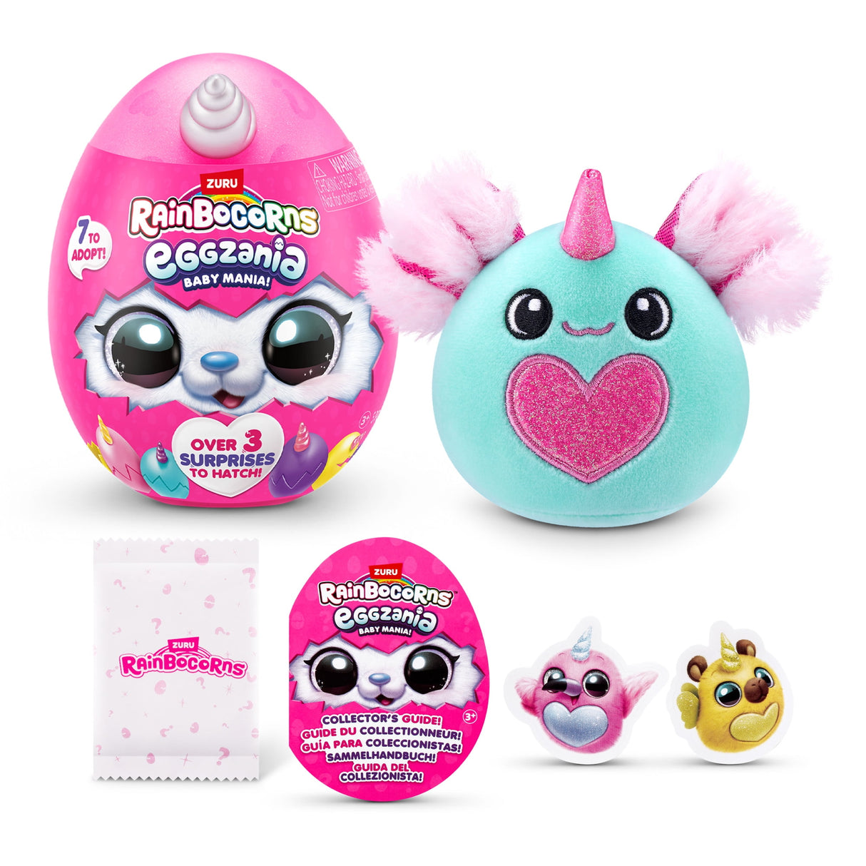 Rainbocorns Baby Eggzania S1 (Assorted) - Adorable Mini Plush Surprise Egg with Glitter Hearts and 7 Collectibles - Assorted