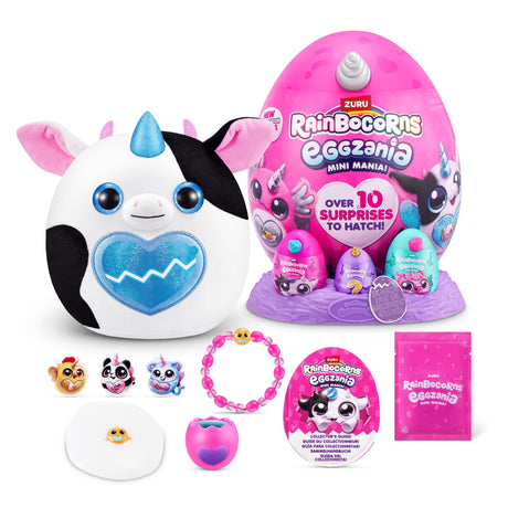 Rainbocorns Eggzania Mini Mania - Pocket-Sized Plush Egg with 10+ Surprises, Yolkies, and Bracelet Accessories - Assorted