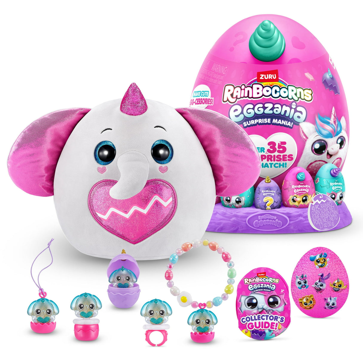 Rainbocorns Eggzania Surprise Mania - Squishy Plush Animal Egg with 20+ Surprises, Yolkies, Slime, and Wearable Accessories - Assorted (Bunny)