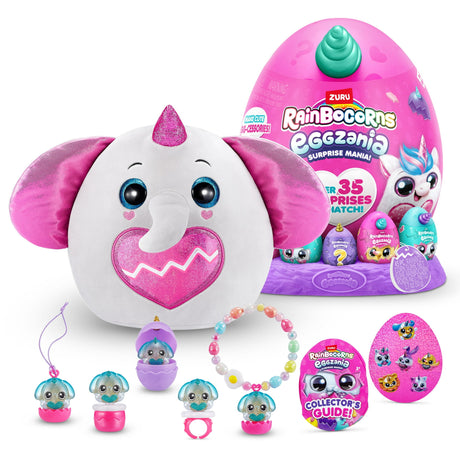 Rainbocorns Eggzania Surprise Mania - Squishy Plush Animal Egg with 20+ Surprises, Yolkies, Slime, and Wearable Accessories - Assorted (Bunny)