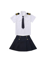 Girl wearing a Dress Up Pilot Costume with airline captain uniform jacket and hat for career day