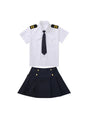 Girl wearing a Dress Up Pilot Costume with airline captain uniform jacket and hat for career day
