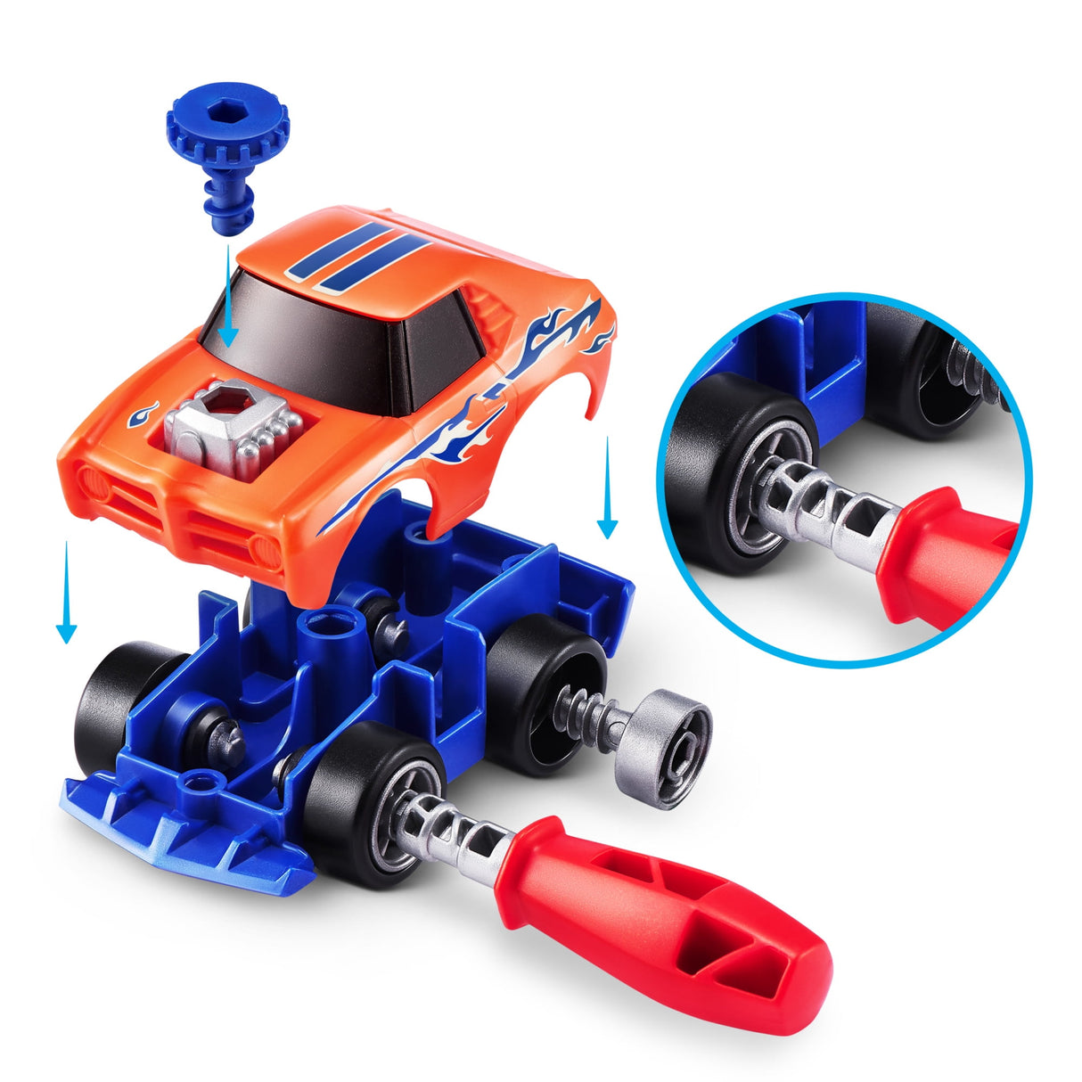 5 Surprise Make A Racer - Build-Your-Own Custom Mini Race Car with 5 Mystery Parts, Stickers, and Track Pieces - Assorted