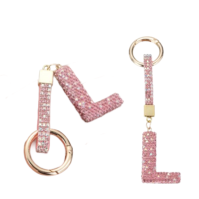 Pink Rhinestone Letter L Keychain