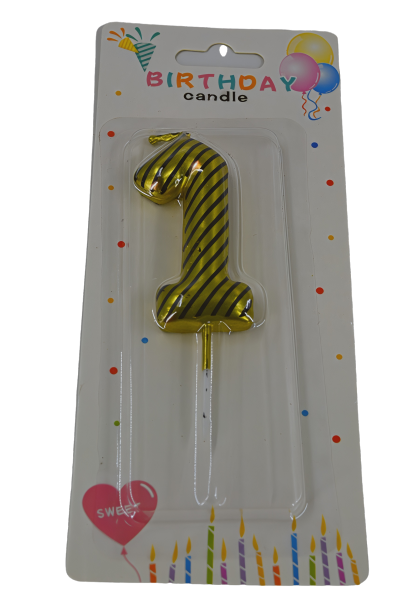 Gold Number 1 Birthday Candle - Metallic Glitter for Baby's 1st