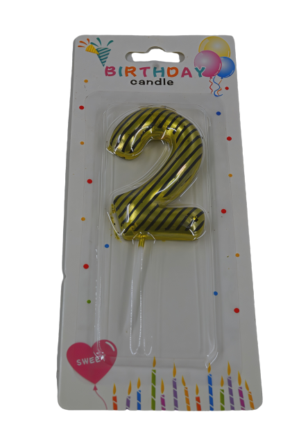 Gold Number 2 Birthday Candle - Glitter Metallic for Toddler 2nd