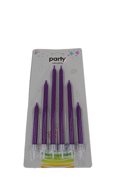 6-Pack Glitter Party Candles - 3 Assorted Sparkly Colors